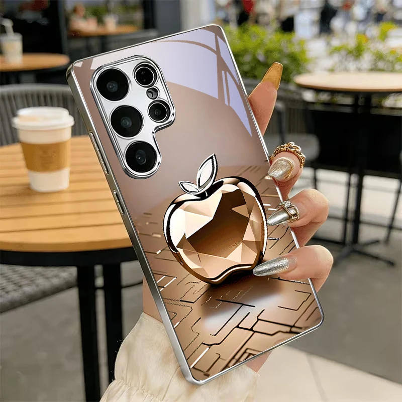 Champagne Gold Crystal Electroplated Silver Phone Case For Samsung S24 Ultra S21 S22 FE S23 Plus S20 S25 26 Note 20 Back Cover