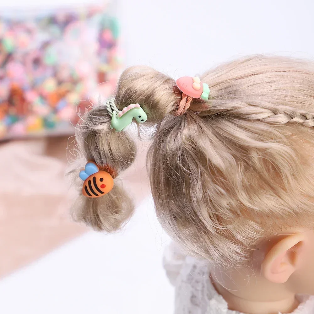 10 pçs/set dos desenhos animados rabo de cavalo titular laço de cabelo pequeno aniaml coração coroa elástica faixa de cabelo para menina faixa de