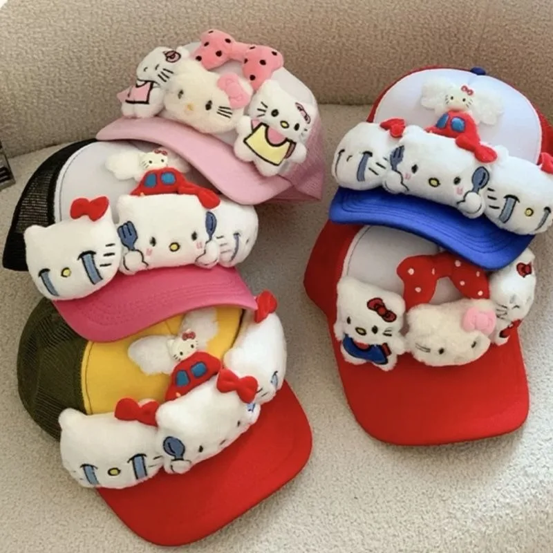 

Sweet Hello Kitty Anime Kawaii Sanrio Lovely Doll Kt Cat Baseball Cap Cute Mesh Summer Breathable Sun Hat Lovely Gifts Toys