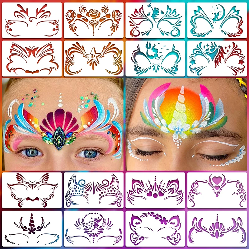 16 Face Painting Stencil Mask Set DIY Kids Graffiti Hand Painting Aids Tattoo Stencils Stage Party Holiday Makeup Tool