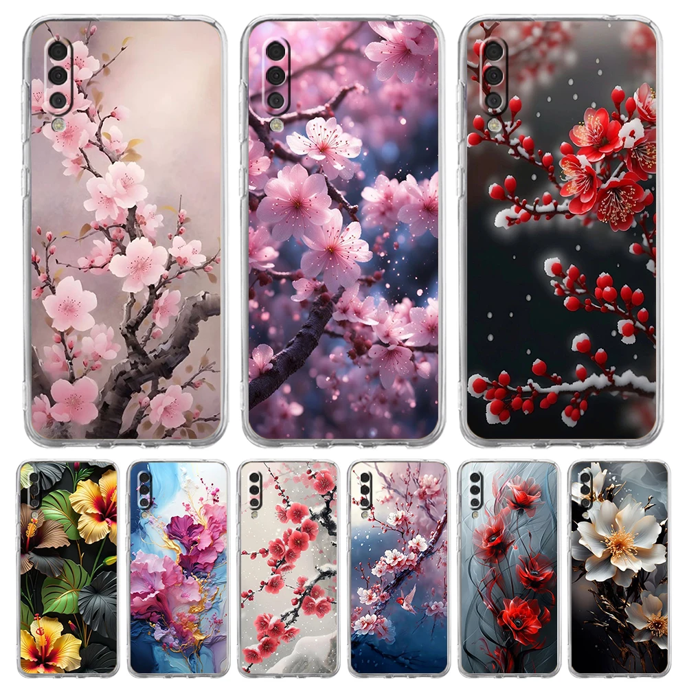 Plum Blossom Transparent Phone Case for Samsung Galaxy A12 A50 A52 A70 A40 A10 A20 A30 A02 A03S A04 Cover Silicone Shell Capas