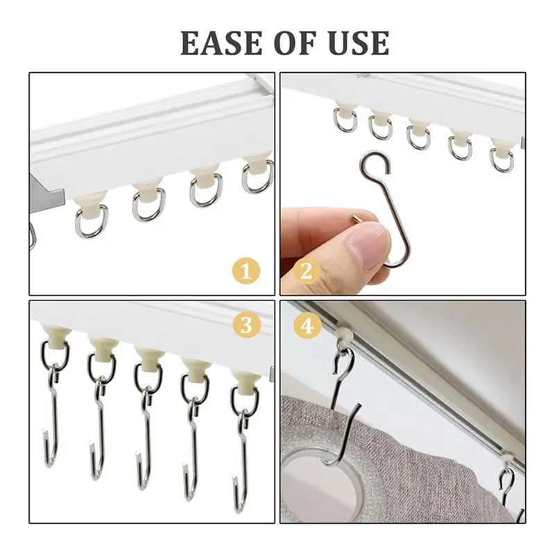 AB42-100 Pieces Curtain Slider Track Hooks And Gliders For Shower, Bathroom, And Home Use