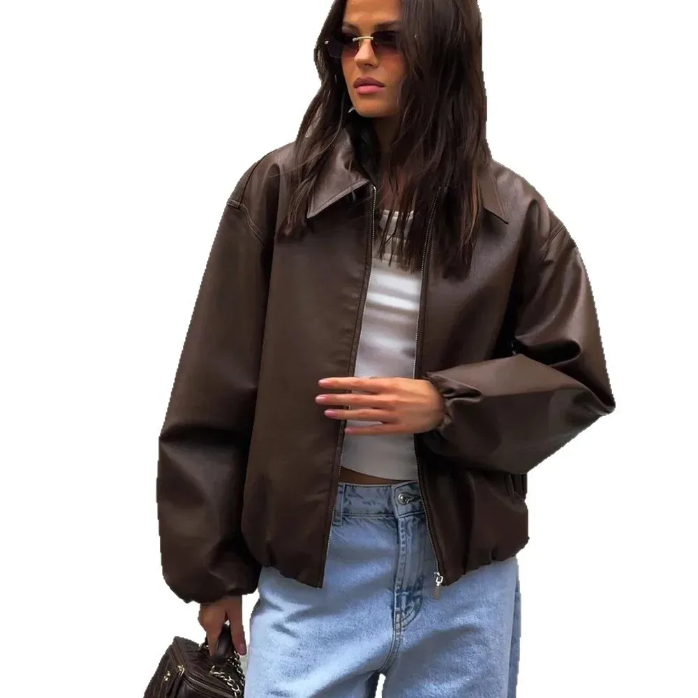 Damesjas van synthetisch leer met ritssluiting Modieus casual leren jack Lente Herfst Nieuwe collectie Comfortabel voor woon-werkverkeer