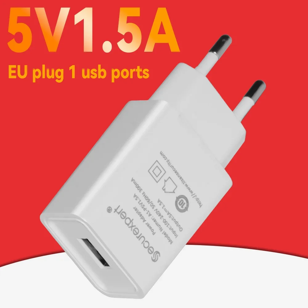 EU Plug 5V 1.5A Power Adapter for Indoor Security Camera USB Waterproof AC 100-240V to DC 5V 1.5A Power Supply Charger US Plug