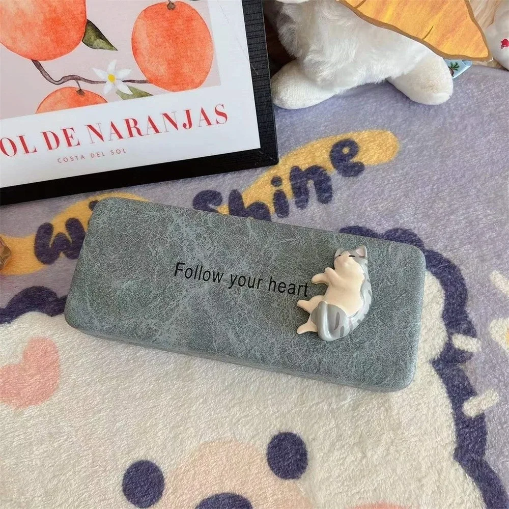 

New Cute Cat Glasses Case PU Leather Portable Glasses Box Anti-pressure Hard Shell Eyeglasses Protector Holder Men Women