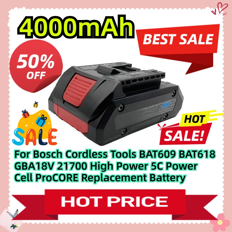 

18V 4000mAH For Bosch Cordless Tools BAT609 BAT618 GBA18V 21700 High Power 5C Power Cell ProCORE Replacement Battery