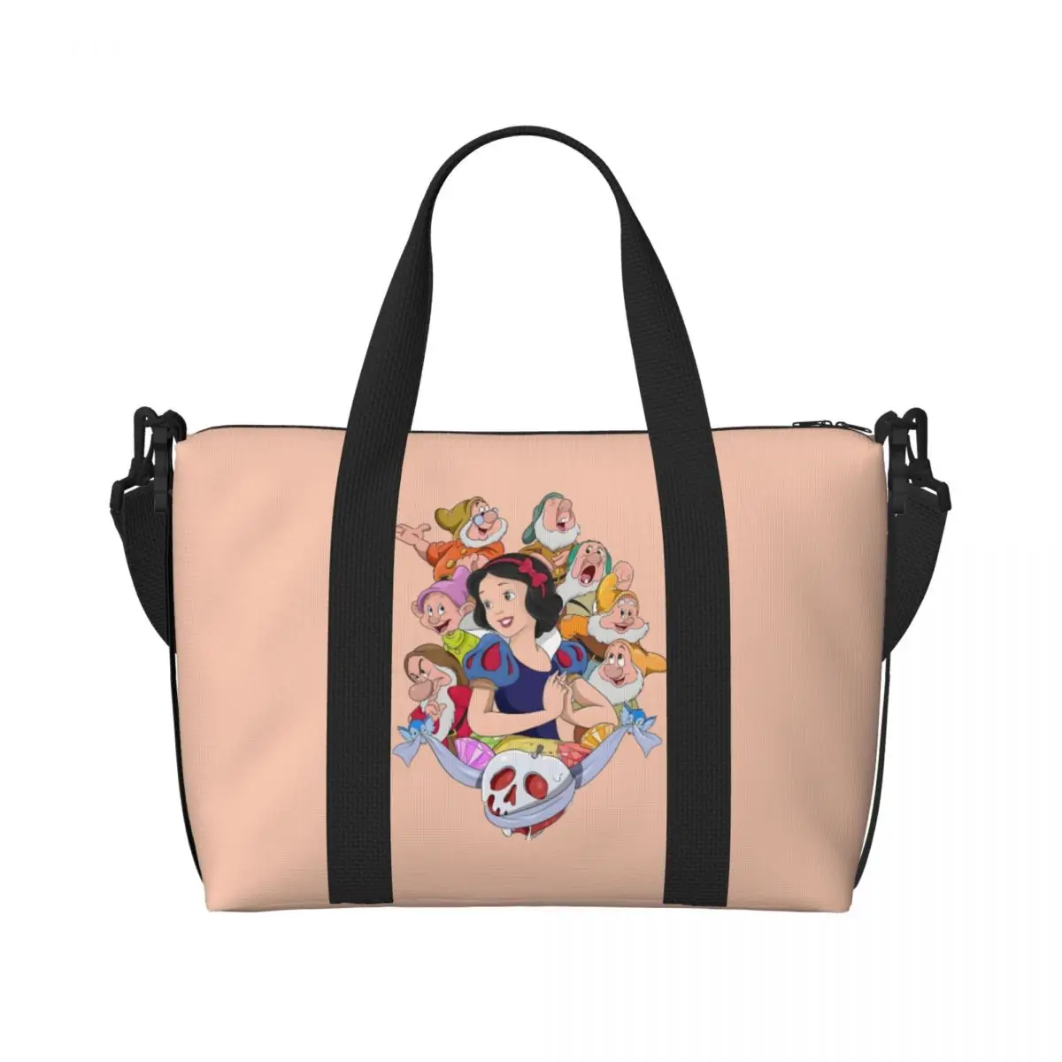 

Custom Snow White And The Seven Dwarfs Tote Bag Women Large Capacity Animation Beach Gym Shoulder Travel Bag