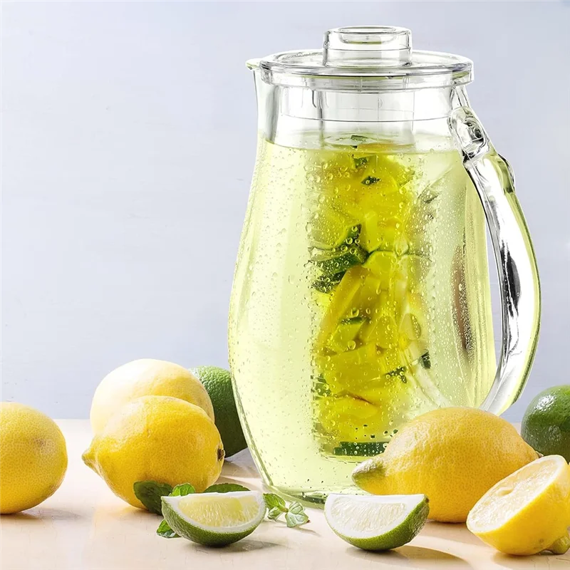 ABJI-Fruchtwasserkrug 2,5 l mit abnehmbarem Deckel und Teestab, Getränkekug für Getränke, Limonade, Saft und Eistee