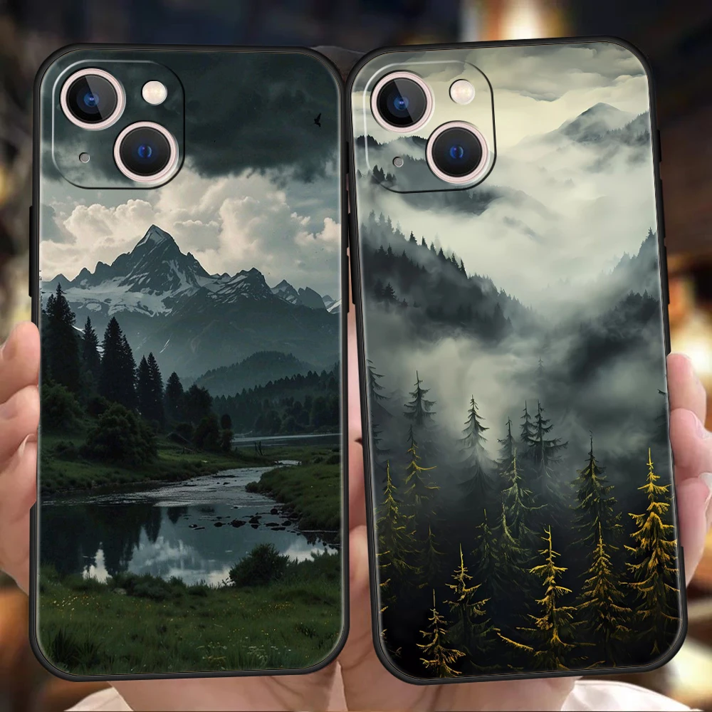 Mountain Forest Phone Case Cover for iPhone 16 15 14 13 12 Pro Max 11 Pro Max 7 8 Plus XS XR Shockproof Soft TPU Shell Capas Bag