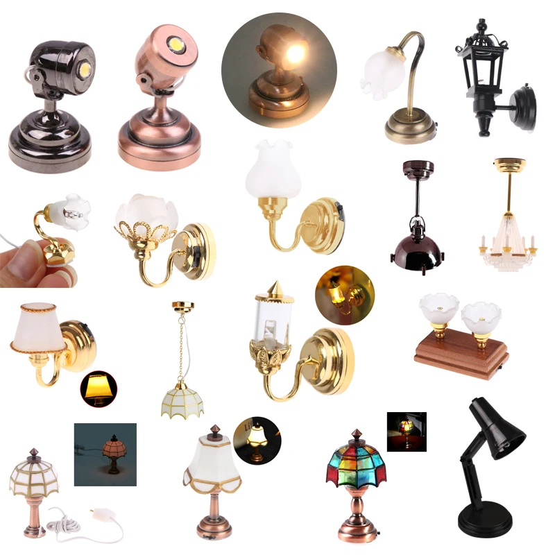 1/12 Scale Mini LED Lighting Miniature Dollhouse Ceiling Lamp Wall Light Pretend Play Doll Furniture Accessories Toy