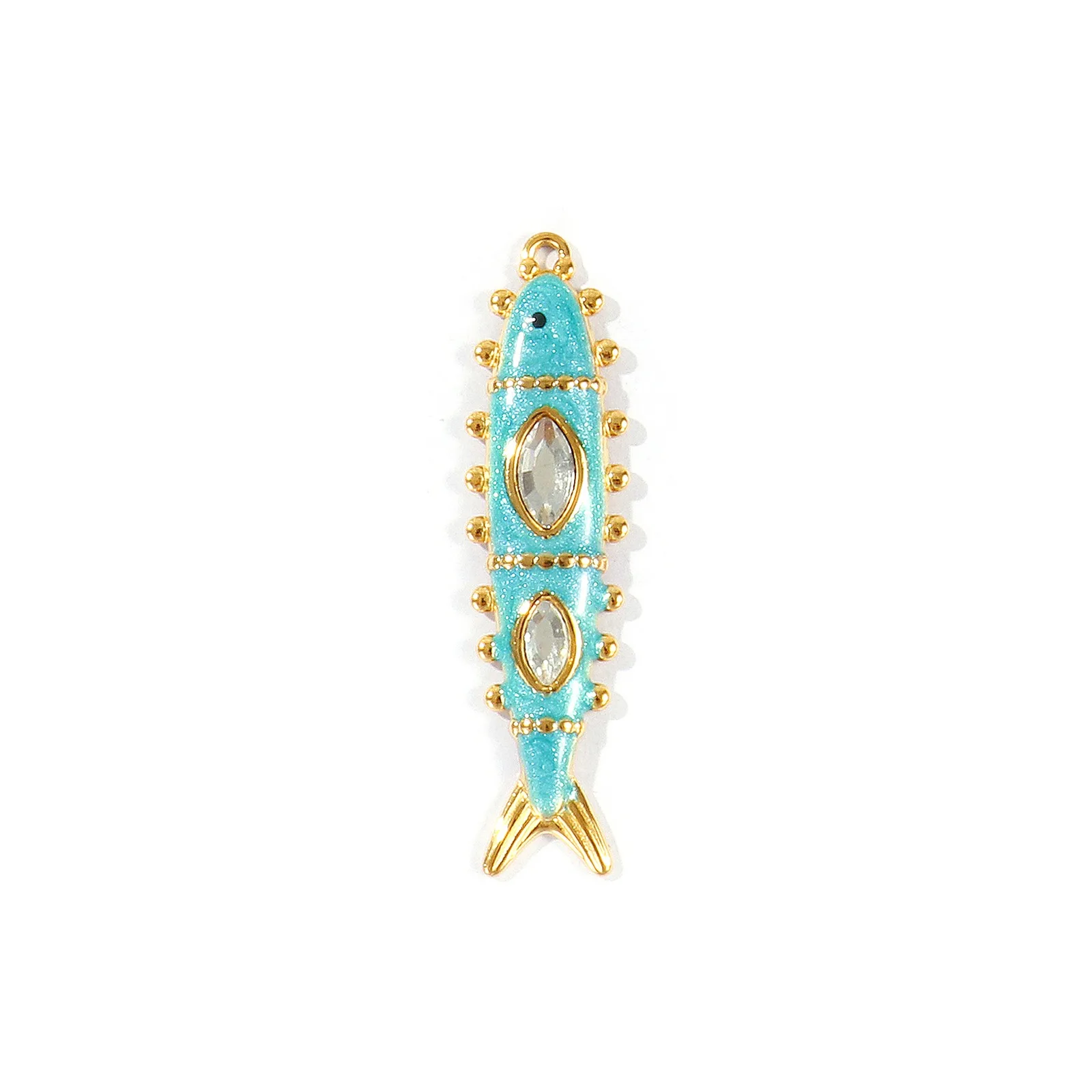 2 Stück Meeresfisch-Anhänger, 18K vergoldet, perlmuttartig, mit klaren Strasssteinen, aus 304 Edelstahl, für DIY-Halsketten-Schmuck, Großhandel – Detail 1
