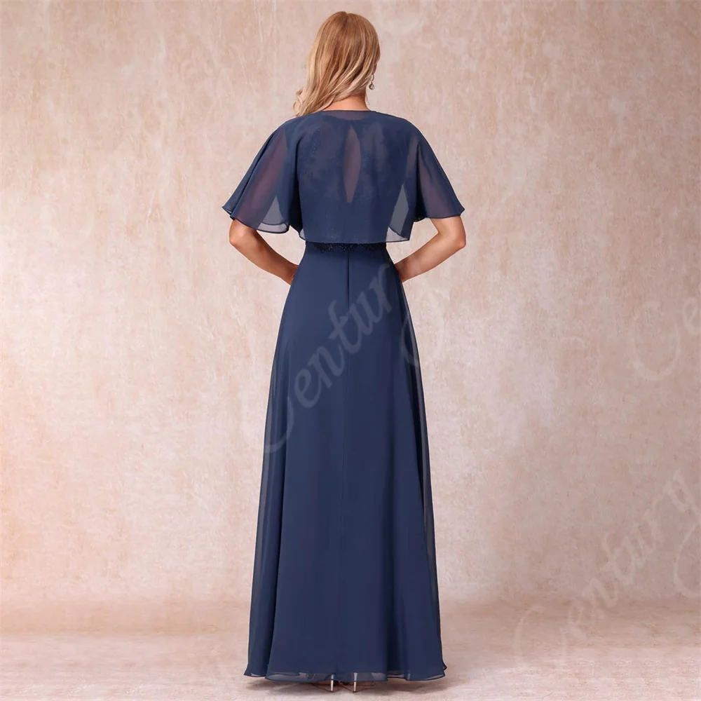 Customized 2 Pieces Mother of the Bride Dresses 2024 Navy Blue O-Neck Ankle-Length A-Line Wedding Party for Guest Evening Gala