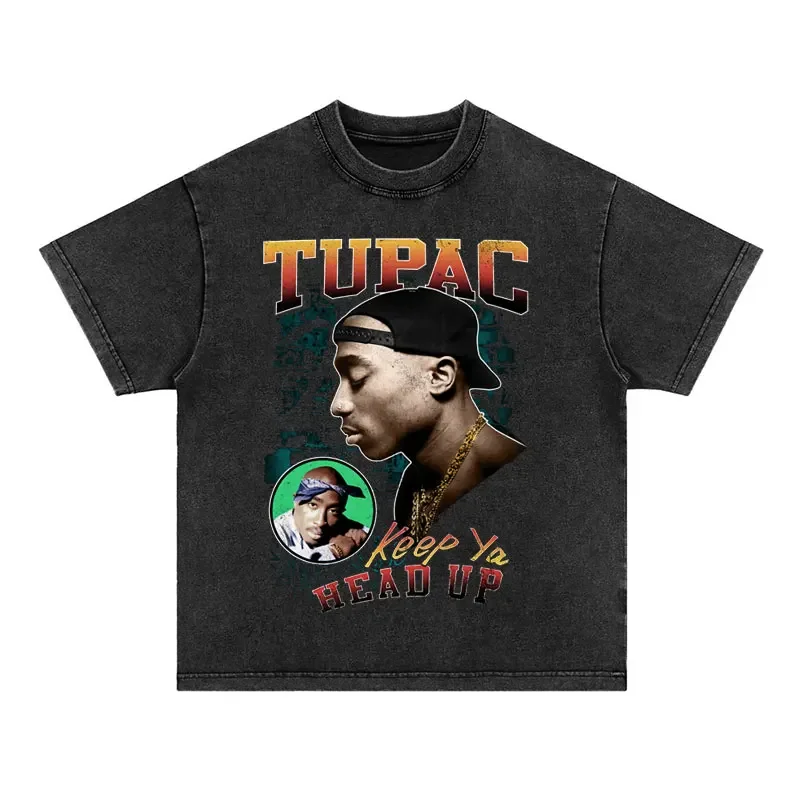 Camiseta de rapero Vintage lavada Tupac 2pac Shakur All Eyez on Me para hombres y mujeres, camisetas Retro de gran tamaño de Hip Hop, camiseta de moda para hombres