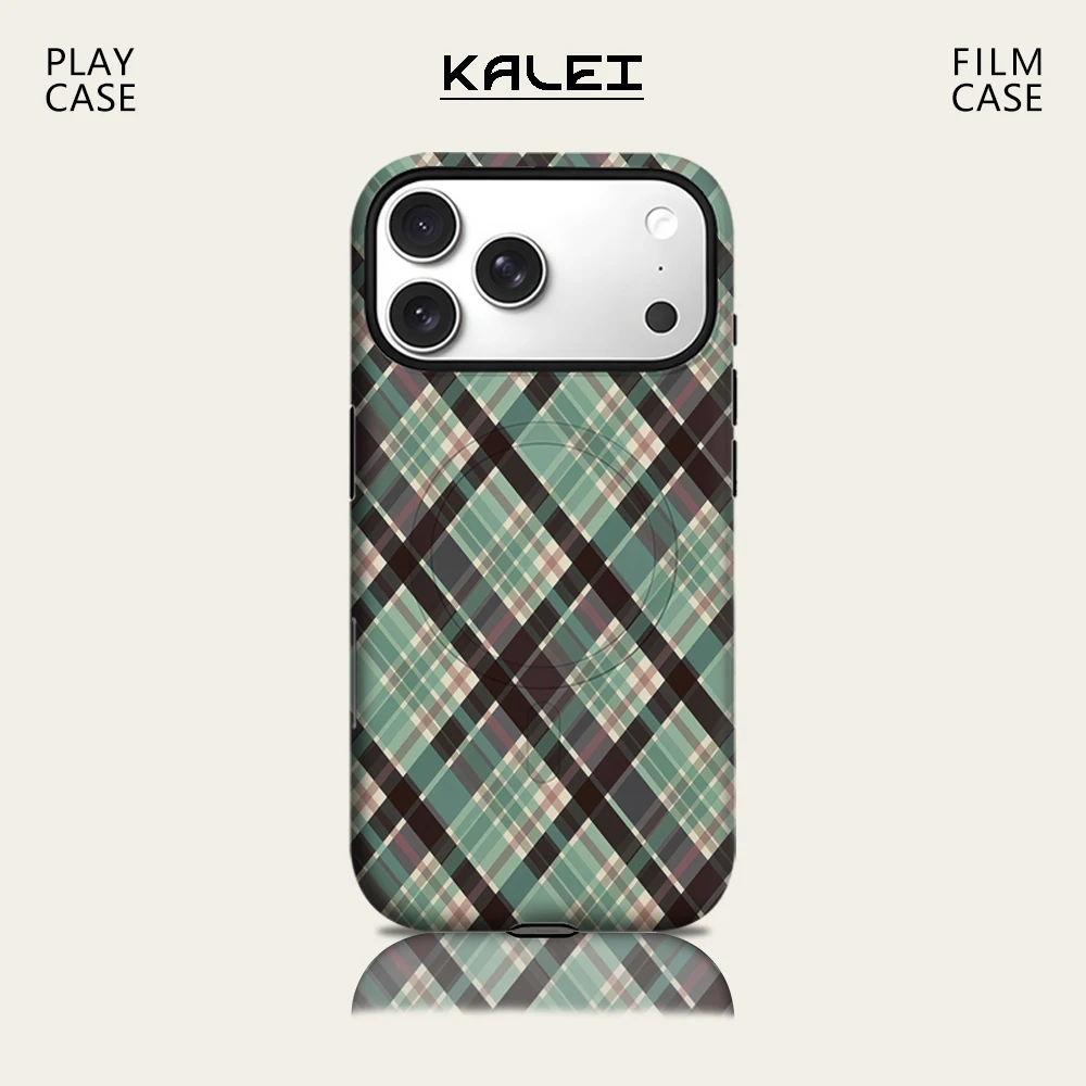 

Mint Plaid Phone Case for IPhone 17 16 15 14 13 Pro Max Plus for Magnetic Single Double-layer Tough Case