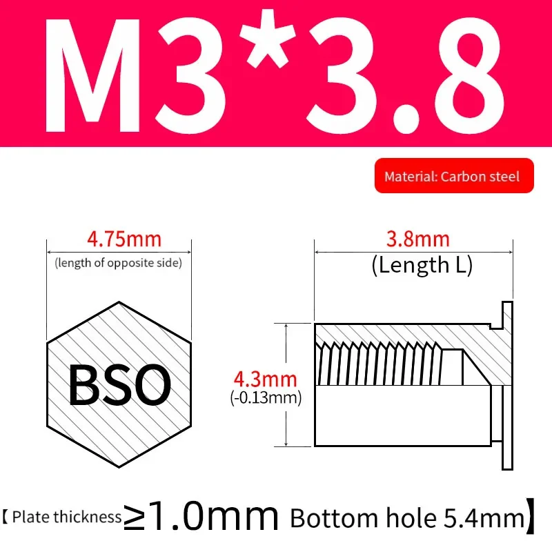 Perno remachador 1 Uds agujero ciego Hexagonal Bso miembro de remachado placa de sujeción tapa de tornillo tuerca de anclaje M2 M2.5 M3-M5 tuerca remachadora perno