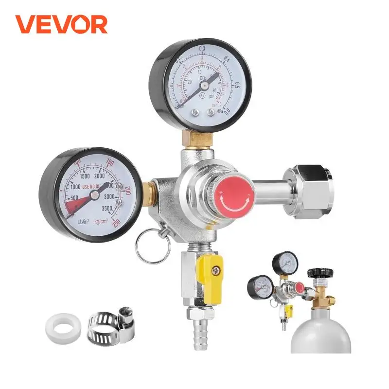 VEVOR Regolatore con Manometro per Fusto di Gas CO2 Pressione Regolabile 0-4 bar per Spillatore di Birra Fatta a Casa, Manometro con Pressione Regolabile per Valvola CGA320 di Bombola CO2 per Tubo 8mm