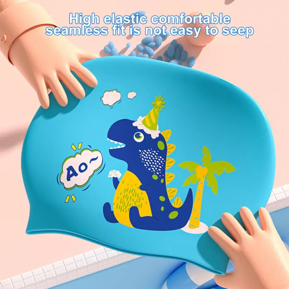 Kids Swimming Hat Swim Pool Hat Boys Girls Silicone Water Diving Hat Waterproof Cartoon Dry Hair Swim Caps Protect Ears Swim Hat