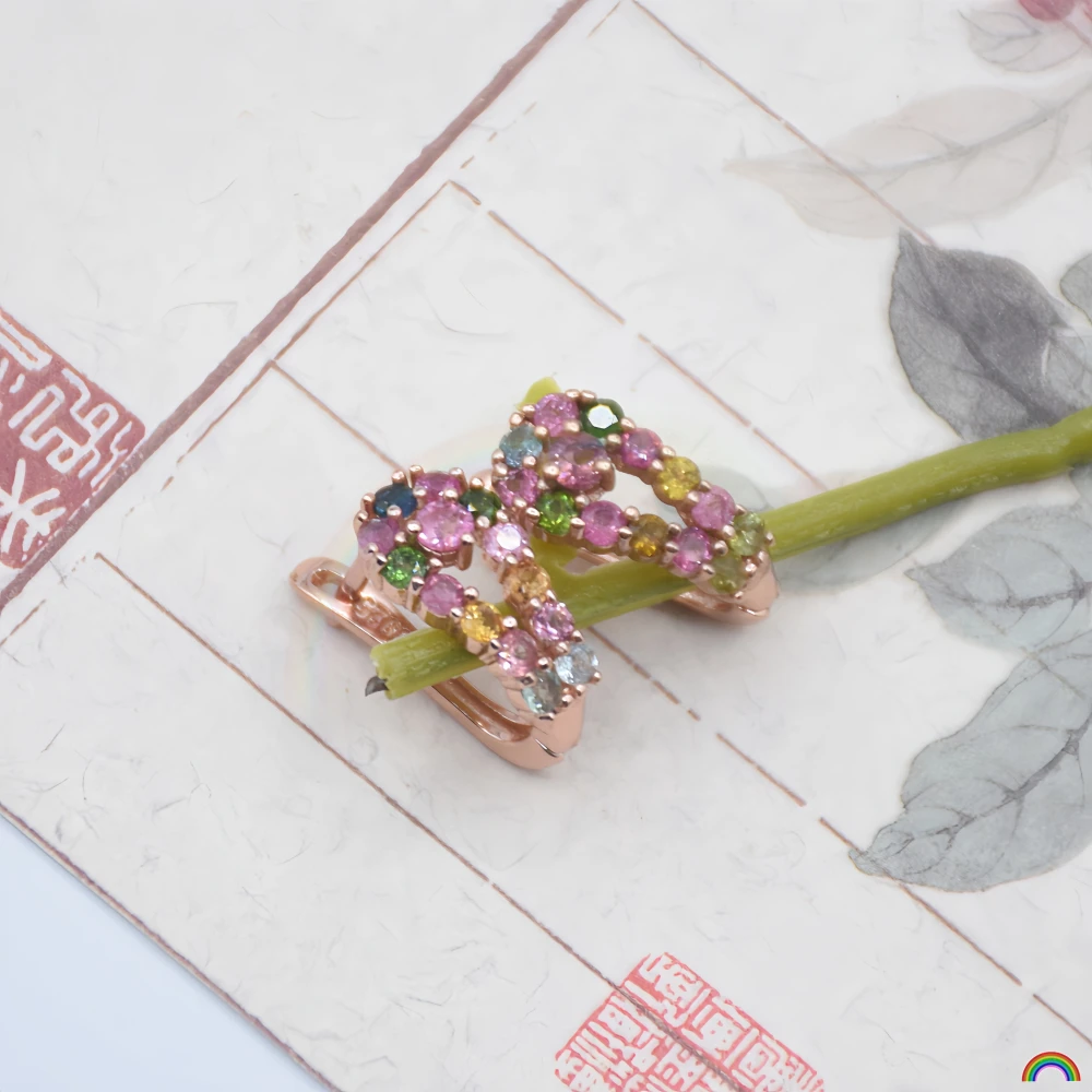 Natural tourmaline gemstone earrings with s925 ear clasp, featuring rainbow gemstones and dopamine-inspired earrings by Rwbuy