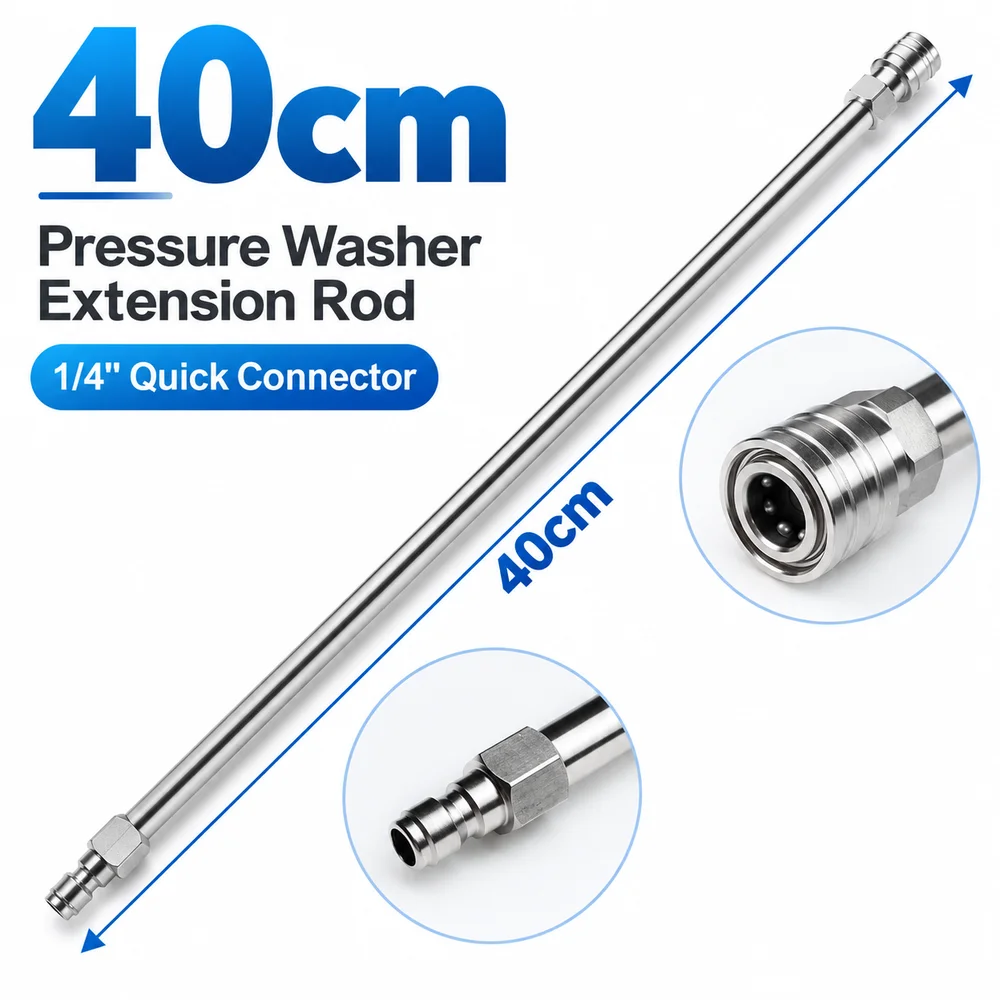 1Pcs 40cm Pressure Washer Extension Wand Stainless Steel 1/4 Inch Quick Connector Pressure Washer Extension Rod Rust Resistant