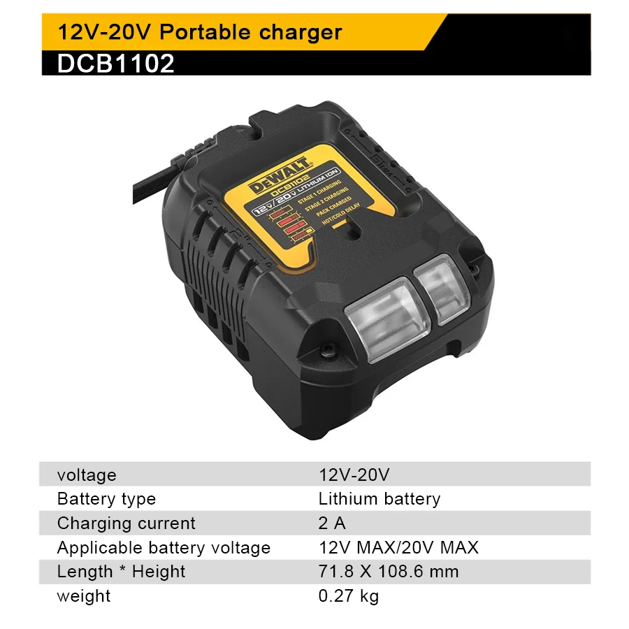 DEWALT DCB1102 Original Lithium Battery Charger 12V/20V LED Indicator Universal Charger Input Voltage 220V Power Tool Accessory