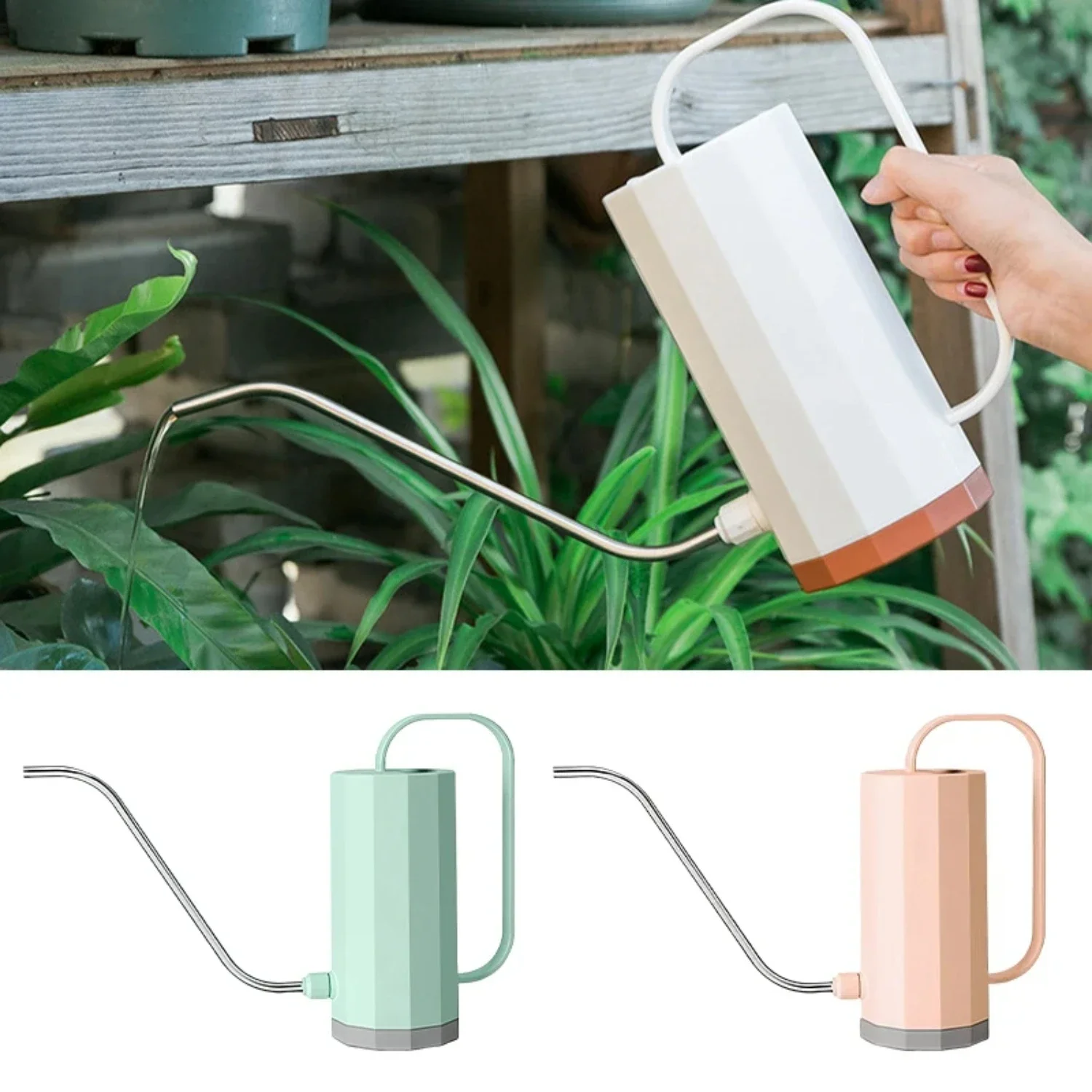 

1.5L Stainless Steel Curved Mouth Long Spout Plastic Watering Kettle for Potted Flowers - Garden Planting Sprinkler Bottle