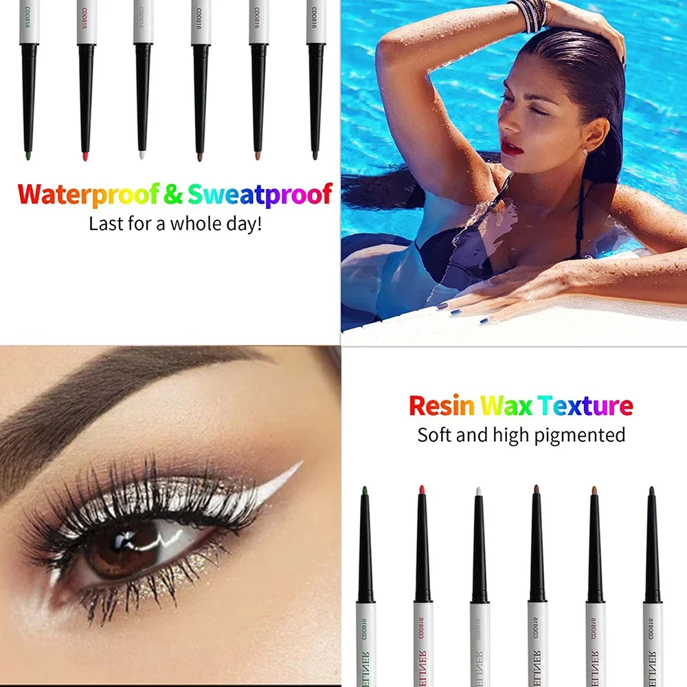 6 Kleur Ultra-Dunne Waterdichte Vloeibare Eyeliner Make-Up Voor Vrouwen Snel Droog Gladde Eyeliner Lange Laatste Onderste Wimper Pen Cosmetica