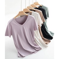 MRMT 2024 Brand New Women's Mulberry Silk Mercerized Cotton T Shirt Women T-Shirt Loose Simple V Neck Slim Short Sleeve Top Tees