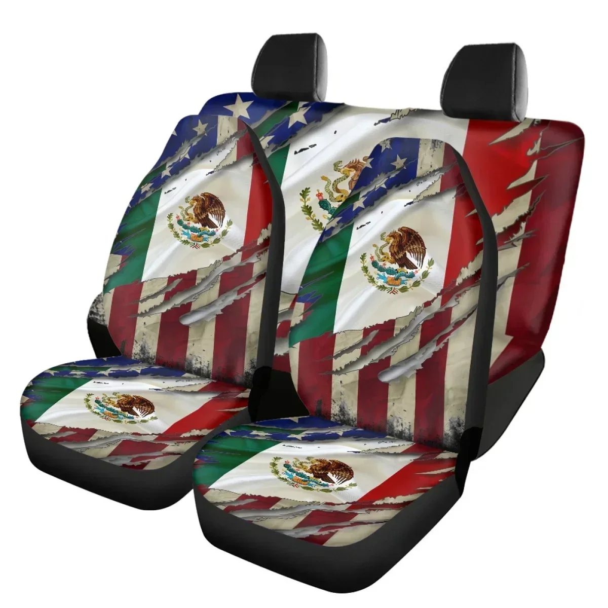 Mexico Emblem Pattern Auto Front Back Seat Cover Set Brand Design Easy Installation Washable Interior Accessories Custom Image