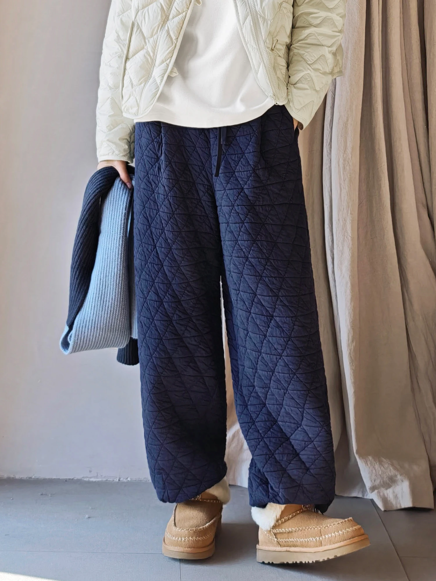 

Брюки женские повседневные из хлопка с узором «бриллианты», прямые, теплые, на резинке, для ежедневной носки, с эффектом похудения