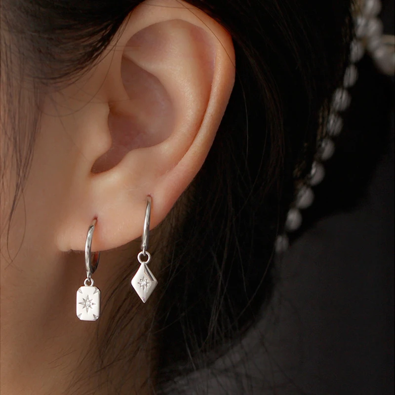 925 Sterling Silver Ear Needle Vintage Geometric Silver Earrings Tassel Pendant Hoop Earrings for Women Fashion Jewelry Gift