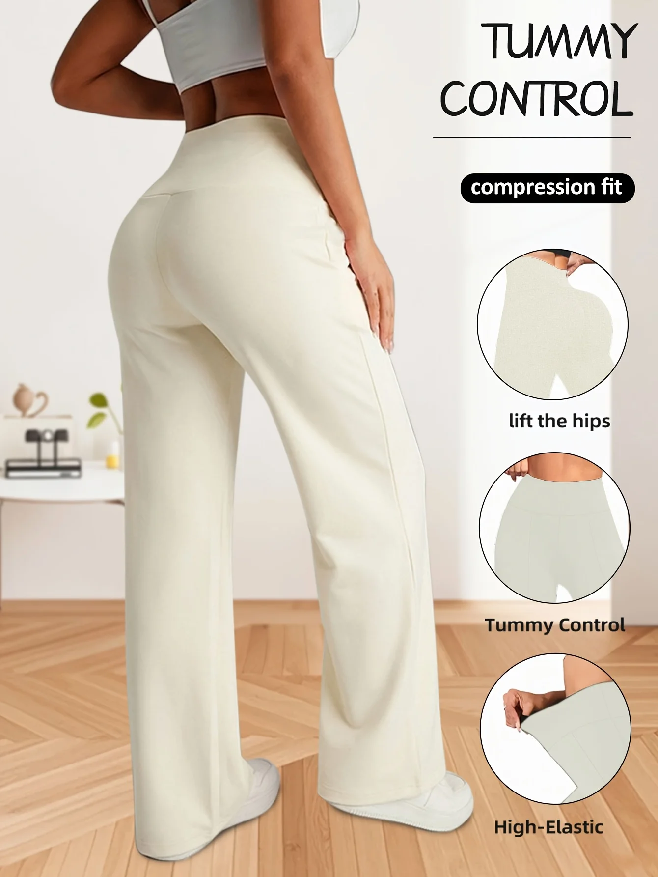 Women's Solid Color High-Waisted Wide-Leg Pants, Versatile Everyday Tummy Control Pants, Sporty and Comfortable Style, Loose Solid Color Casual Pants, Women's Yoga Pants, Stretchy Sports Leggings, Women's High-Waisted