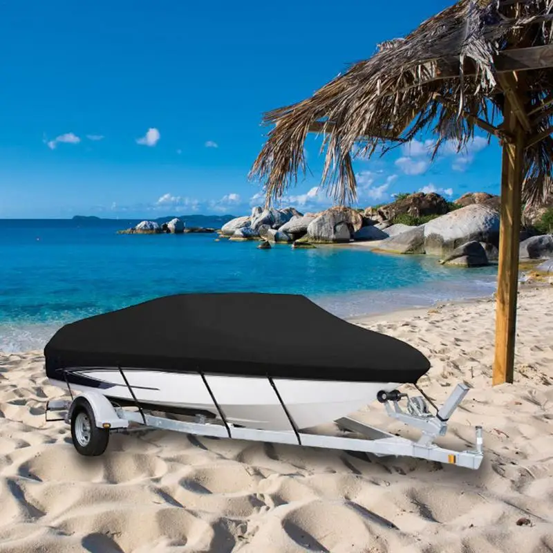 Boat Cover Heavy Duty Boat Covers UV Resistant Boat Tarp For V Hull Tri Hull Runabout Boat With Storage Bag And 5 Straps