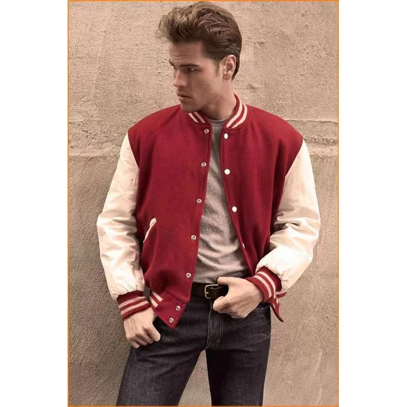 Campus Varsity Jackets Autumn Quality Patchwork Button Fleece Sports Coat Team Baseball Jacket Men Custom Logo