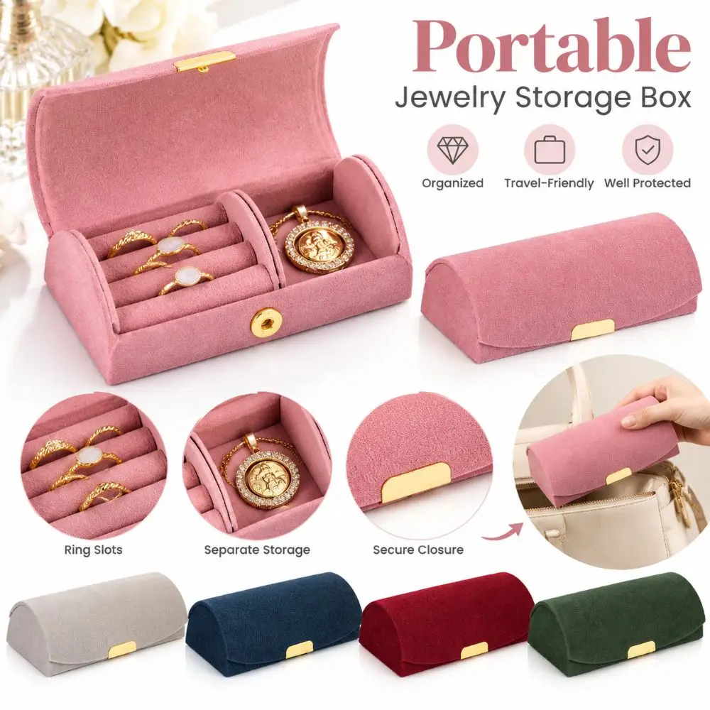 Flannel Jewelry Storage Box Snap Closure Soft Lining Ring Organizer Box Portable Compartment Interior Earring Storage Box