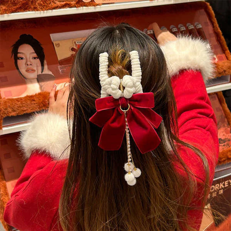 

Fashion Red Bow Ribbon Plush Hair Clip Hairpin Kawaii Hair Accessories For Women Girls Hair Ornament