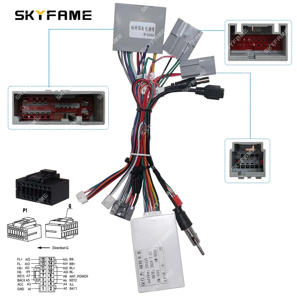 SKYFAME Car 16pin Wiring Harness Adapter Canbus Box Decoder Android Radio Power Cable For Ford F150 Raptor