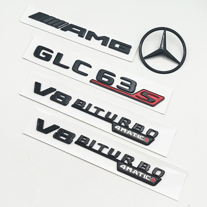 3D ABS Black GLC63S Logo Letters V8 BITURBO 4MATIC Badge Car Rear Star Sticker Trunk AMG Emblem For Mercedes Benz GLC AMG X253 