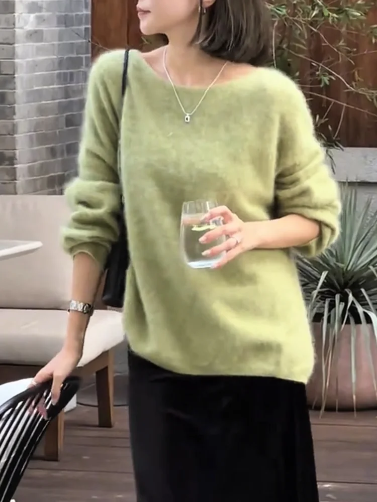 

Корейский мягкий и уютный круглый трикотажный топ из смесовой шерсти, осенняя новинка, универсальный, больших размеров, стройнящий, антивозрастной, женский, модный