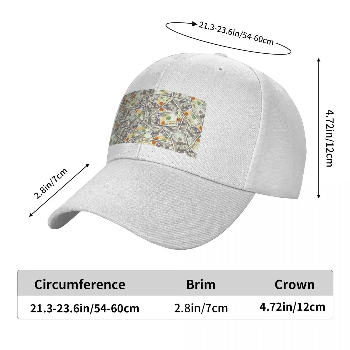 Giant Money Background 100 Dollar Bills Cap Fashion Casual Baseball Caps Adjustable Hat Hip Hop Summer Unisex Baseball Hats