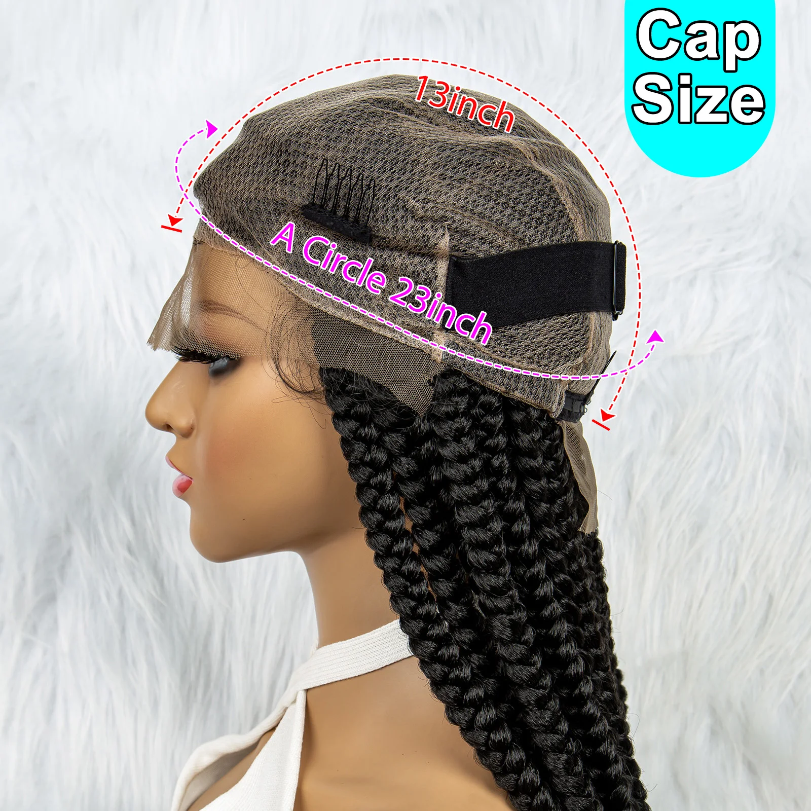 Perruque Lace Front Wig synthétique tressée Cornrow, perruque Full Lace Wig, sans nœuds, pour femmes noires