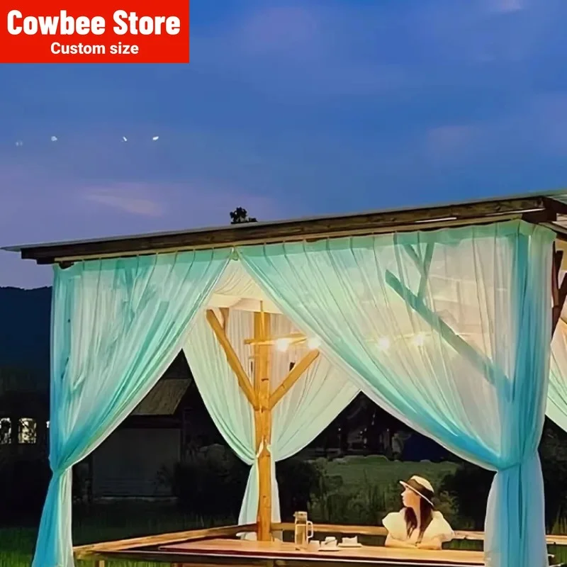 Outdoor Pavilion Waterproof Gauze Curtain Light-impermeable Curtain  Outdoor Courtyard Sun Protection and Heat Insulation