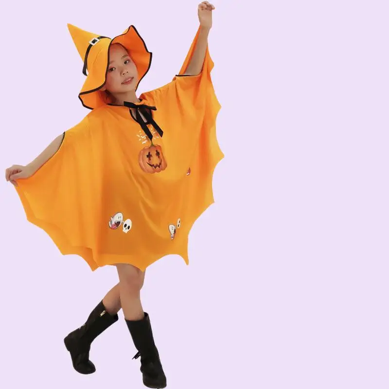 عباءة الهالوين Kawaii للأطفال الجديدة أنيمي الكرتون الساحرة لعب الأدوار أداء اليقطين زي قبعة عباءة مجموعة هدية عيد