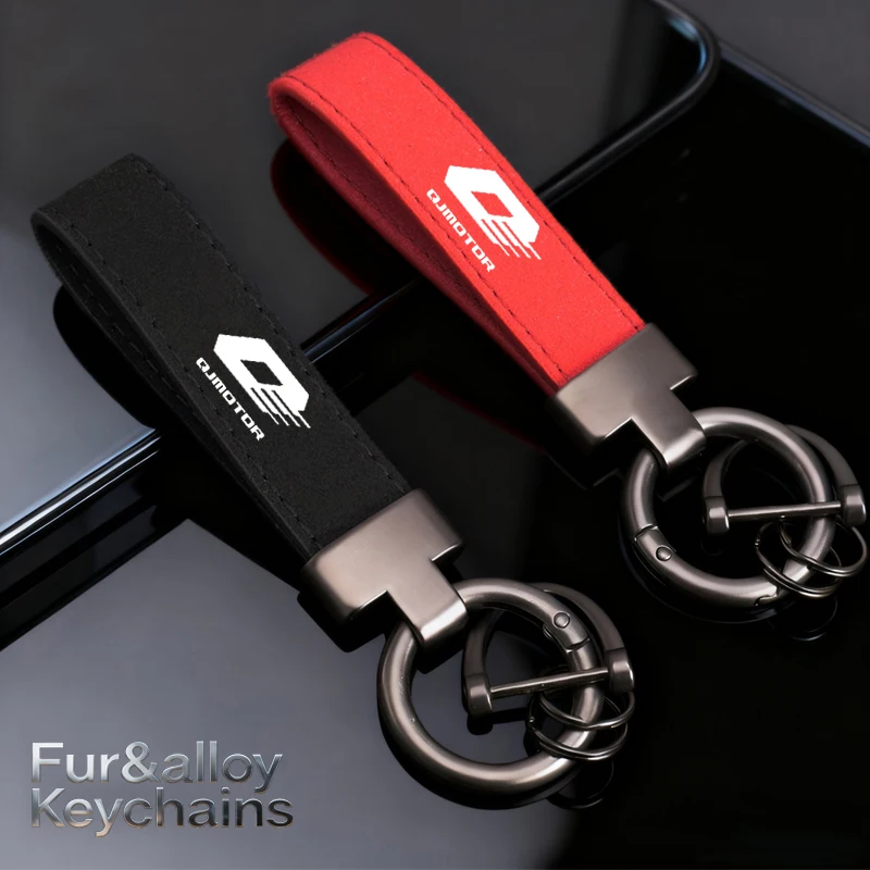 Logo Alloy Keyring Motorcycle Suede Leather Keychain For QJMOTO QJ MOTO QJMOTOR SRT 800SX 800SRT SRT 800X