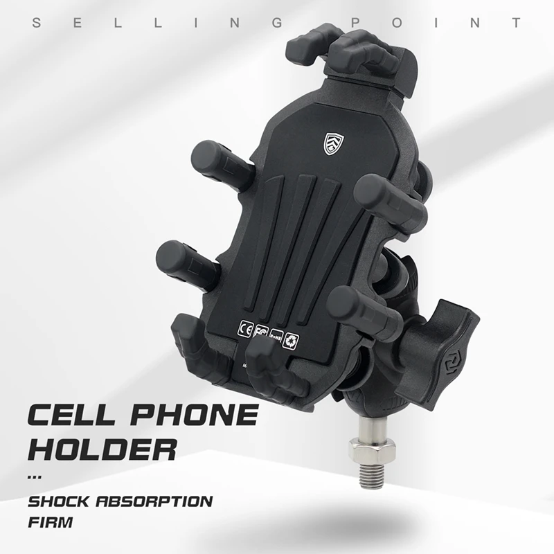 Motorcycle Fork Stem Phone Mount With Vibration Dampener, Adjustable Motorcycle Cellphone Holder Screw Mount Easy To Use - M8