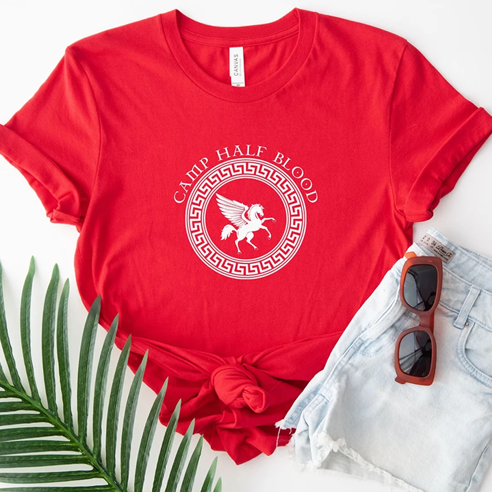 Camiseta Vintage de Camp Halfblood Percy Jackson para mujer, camiseta con estampado de medio sangre Dark Academia Camp, camiseta con cuello redondo Unisex Y2K, parte de arriba ropa informal