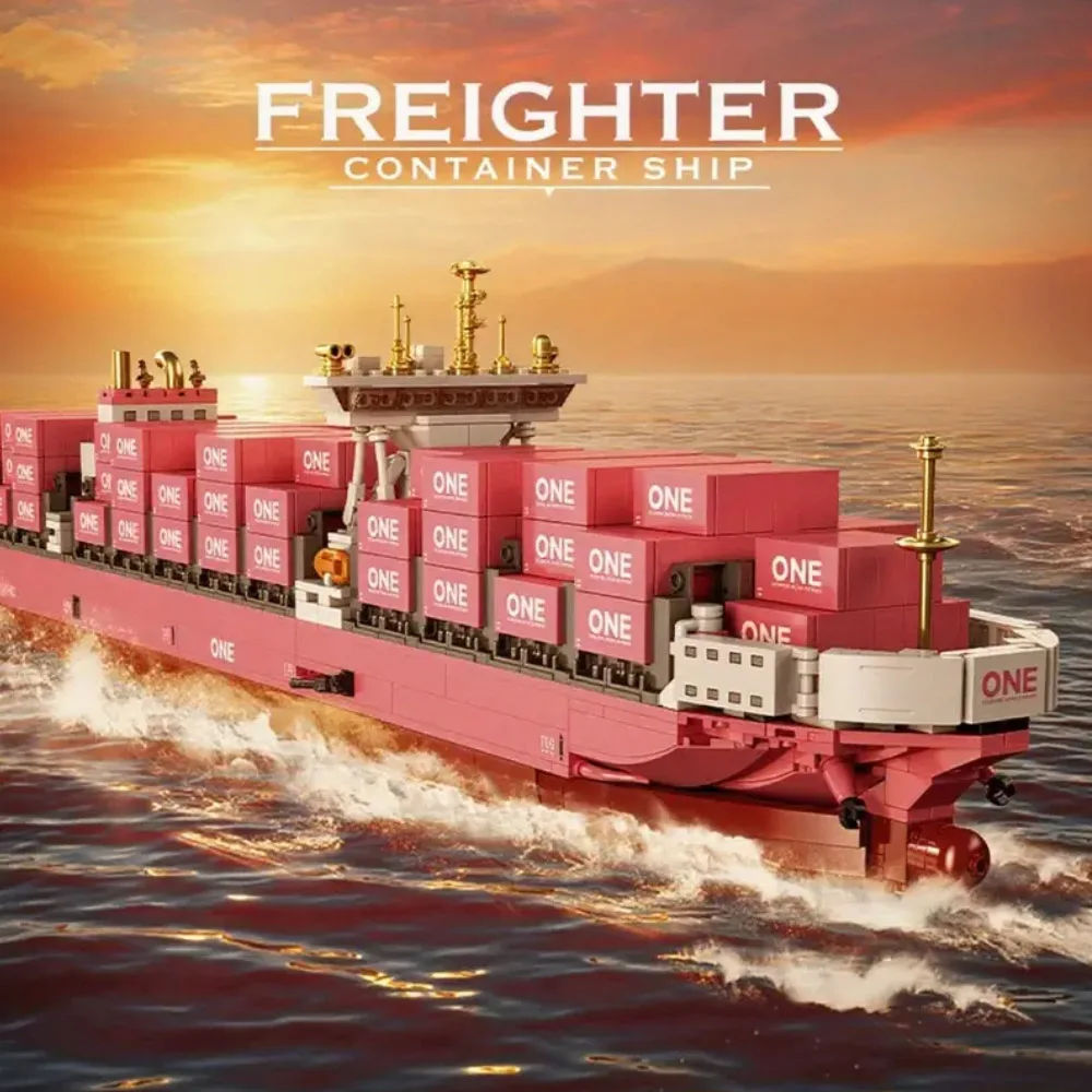 Creative Bricks Puzzle Pink Cargo Ship Container Boat  Model MOC Kits Vessels Building Blocks Toys Adult Birthday Gifts 1446Pcs view 2