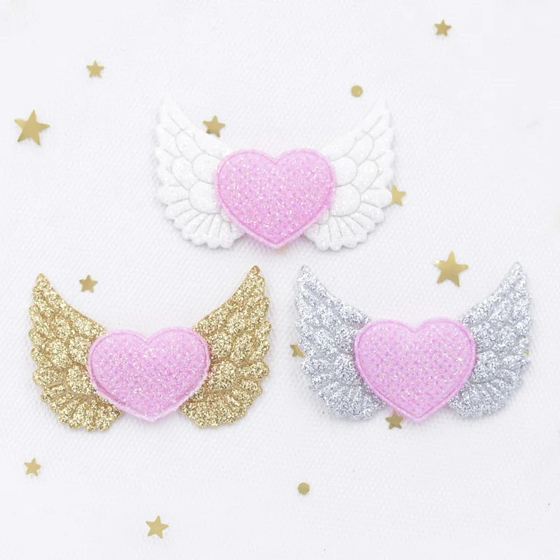 50*32mm Glitter Powders Angel Wing Stick-on Heart Appliques Cupid Wing Fairy Wing for DIY Clothes Hat Headwear Decor Patches