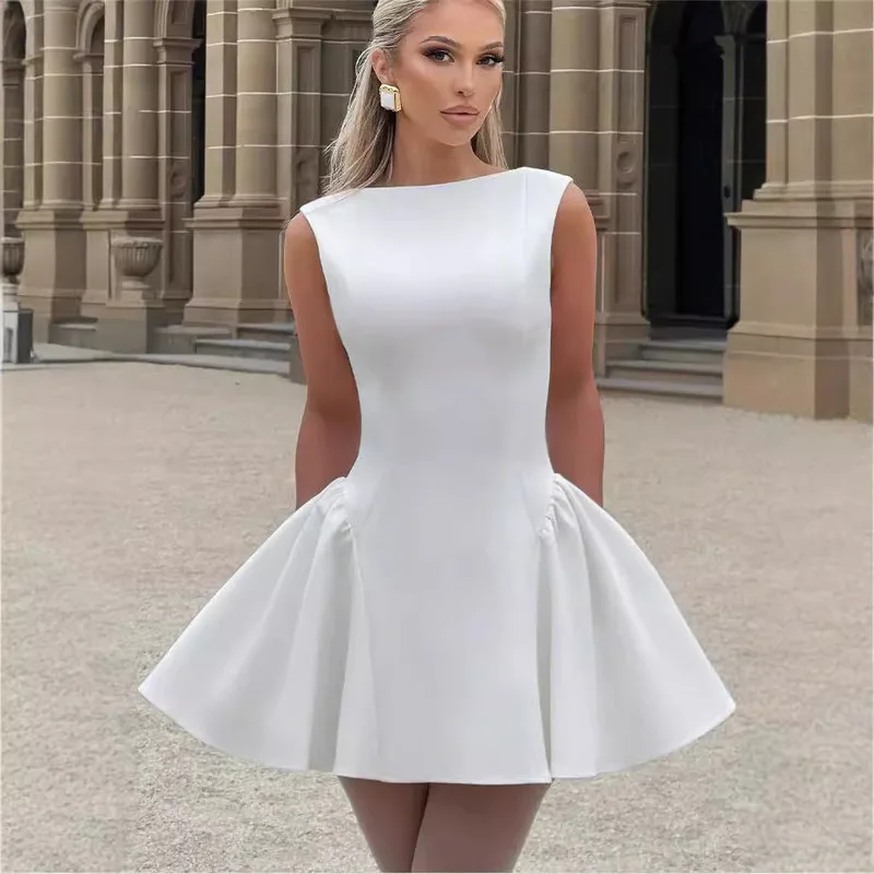 

Elegant Minimalist Short Skirt Autumn New Collection Women Sleeveless Stylish Solid Color Dress Fashionable And Chic Design