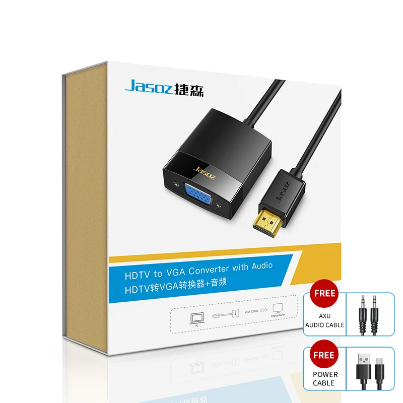 Jasoz HDMI naar VGA Adapter HD 1080P HDMI Male naar VGA Female Converter met Audio Voeding Videokabel voor PC Laptop Tablet TV