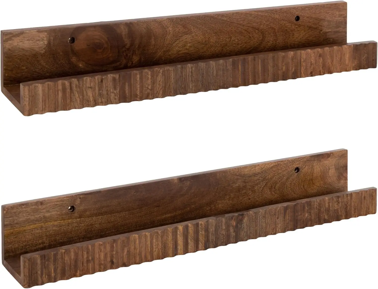 

Modern Wood Photo Display Ledges; Set Of 2; 24 Inches; Walnut Brown; Scalloped Floating Picture Ledge She
